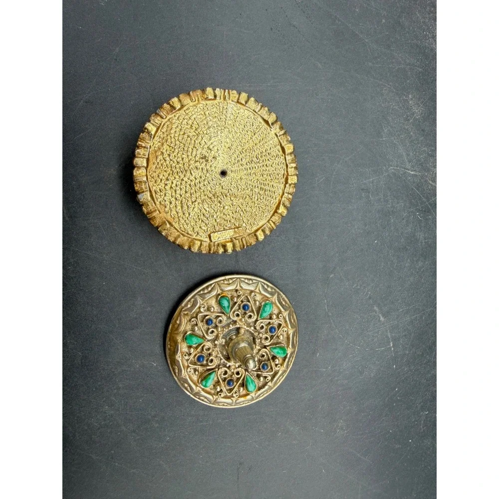 Vintage Florenza Gold Tone Gemstone Box Faux Turquoise Blue Cabochon Filigree